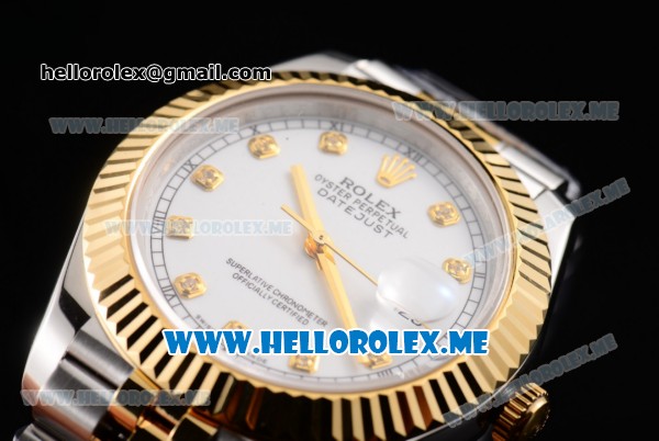 Rolex Datejust II Asia 2813 Automatic Two Tone Case/Bracelet with White Dial and Diamonds Markers (BP) - Click Image to Close